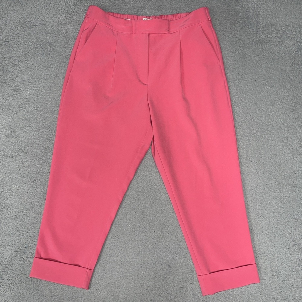 Ann Taylor Loft Pants Women Sz L Petite PL Pink High Rise Straight Cuff Hem